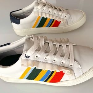 Tory Burch Ruffle Striped Leather Sneaker